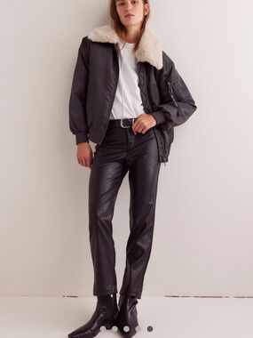 We The Free Faux Leather Straight-Leg Pants in Black